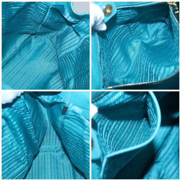 PRADA Hand Bag Leather 2way Green Gold Auth 139193 - Picture 15 of 16